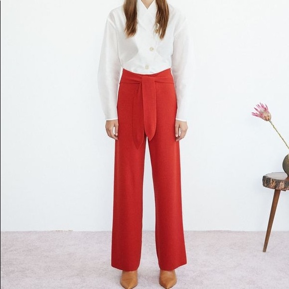 Nanushka red tigre cropped ribbed knit pants